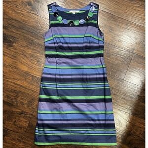 Boden Striped Fitted Sleeveless Lined Dress Side-Zip Beaded Women's Size 8R